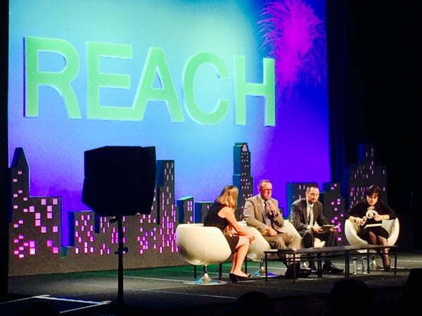Innovation Panel at REACH 2014 moderated by Mollie Bell from Filene Research Institute. (Sarah Canepa Bang, CO-OP Shared Branching, Eric Cotter, CU Direct and Erik Vandermause, CUNA Mutual Group)