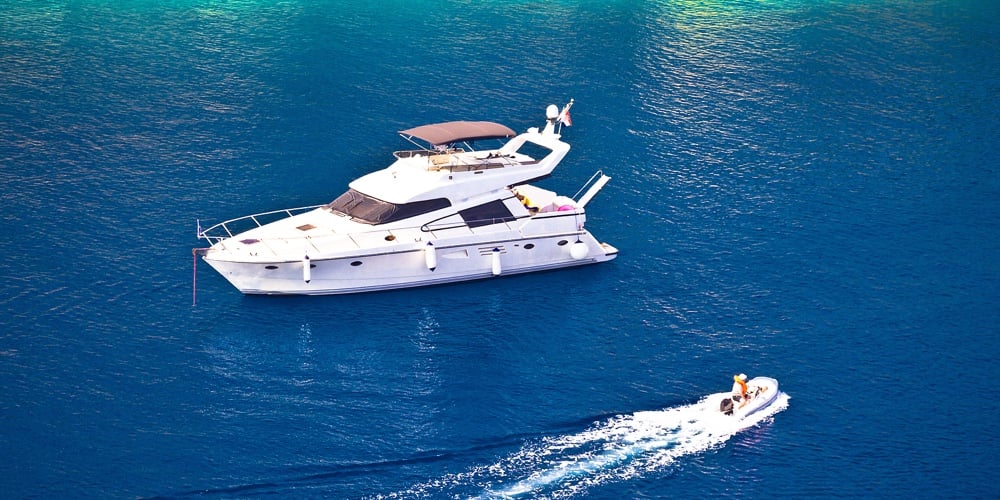 Yachting on blue sea aerial view islands of Dalmatia Croatia