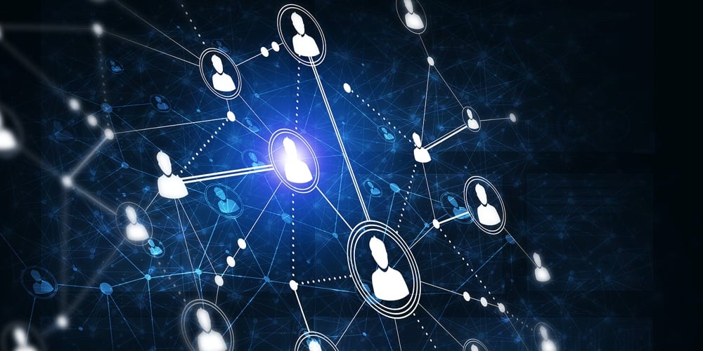 Background conceptual image with social connection lines on dark backdrop