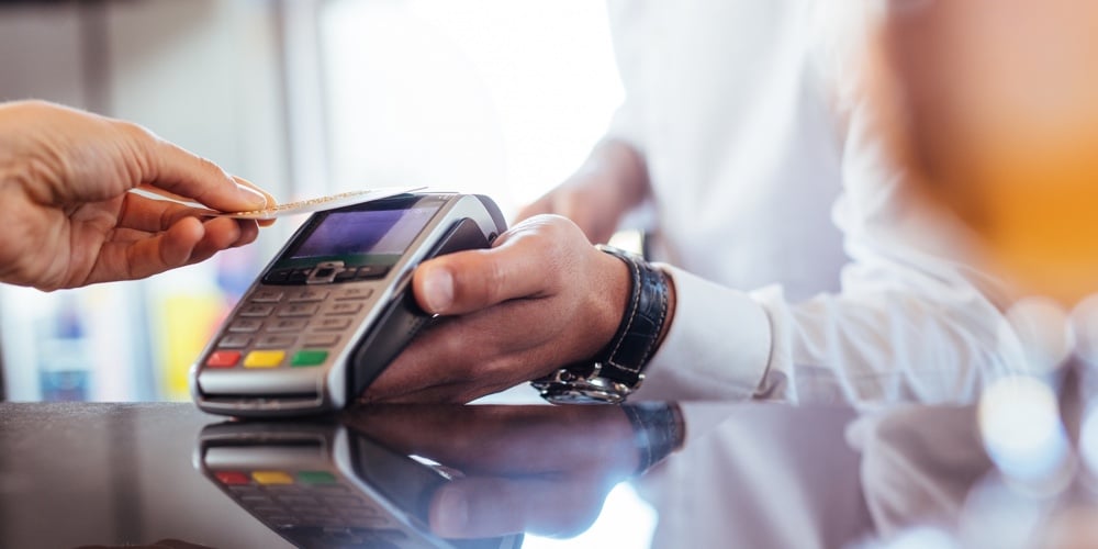 Nfc Payment. Pos Terminal Confirms Contactless Payment From Credit Card. Near Field Communication Co