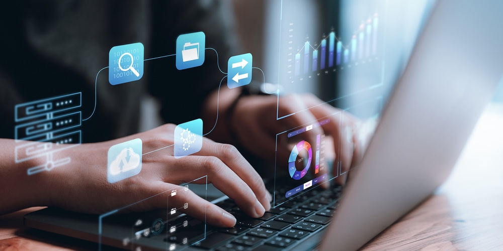 Analyst Working With Business Analytics And Data Management System On Computer