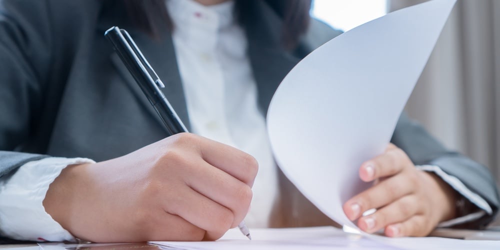Asian Business Woman Manager Checking And Signing Applicant Filling Documents Reports Papers Company