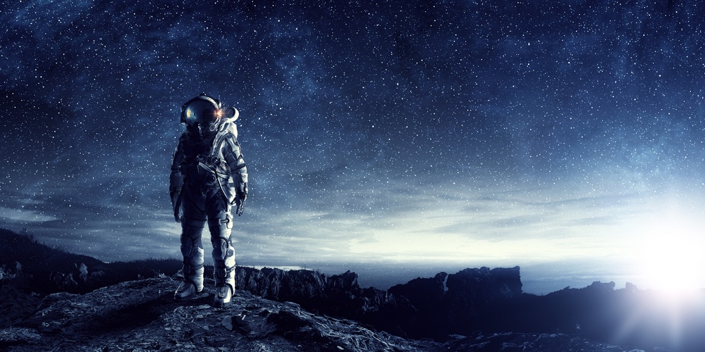 Astronaut in outer space. Mixed media