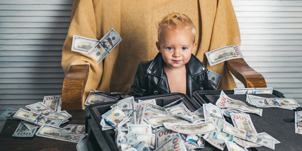 Being After Money. Small Child Do Business Accounting In Startup Company. Little Entrepreneur Work I