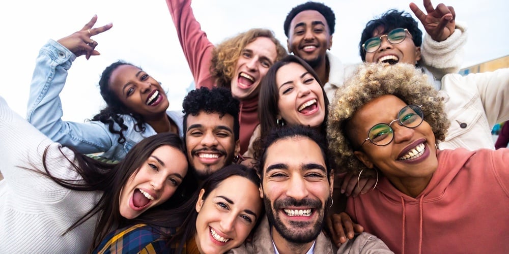 Big Group Portrait Of Diverse Young People Together Outdoors – Multiracial Happy Millennial Male And