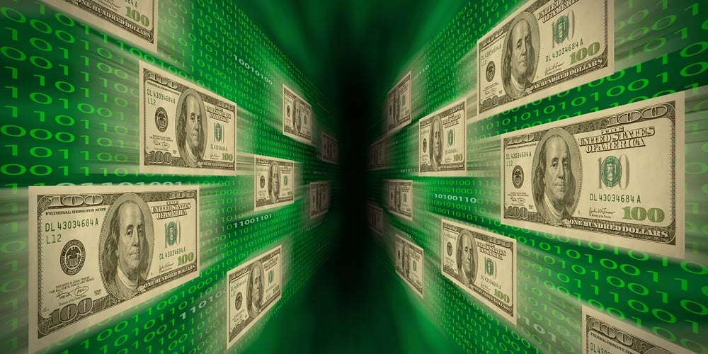 $100 Bills Flying Through A Green Vortex