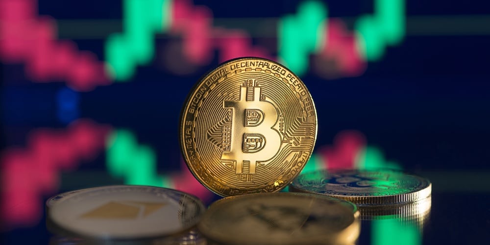 Bitcoin And Cryptocurrency Investing Concept. Bitcoin Cryptocurrency Coins. Trading On The Cryptocur