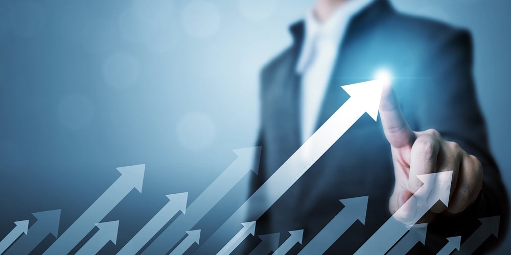 Business Development To Success And Growing Growth Concept. Businessman Pointing Arrow Graph Corpora