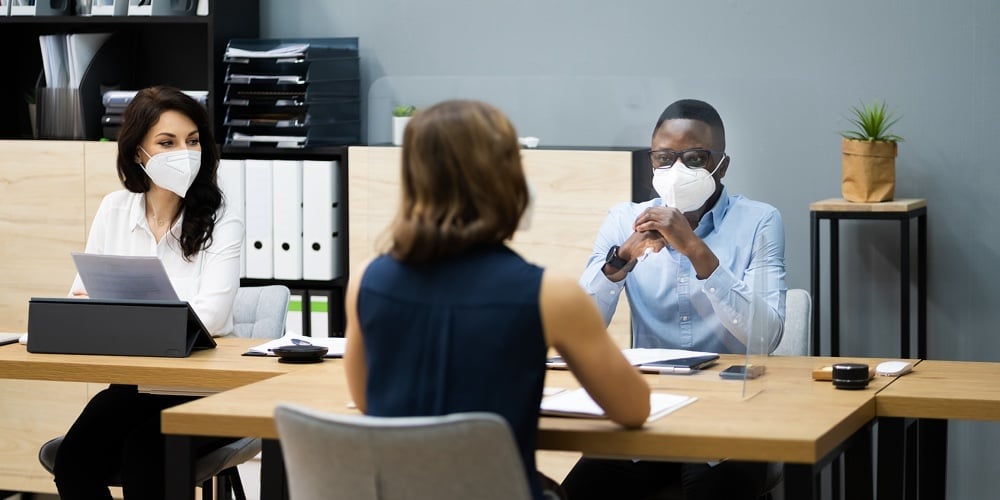 Business Manager Job Interview Talking In Face Mask