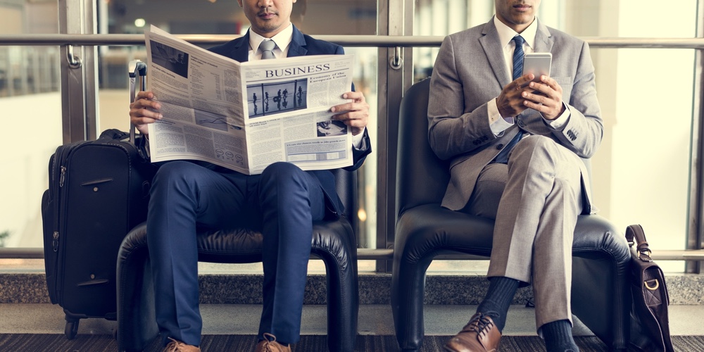 Business Men Break Sit Read Newspaper