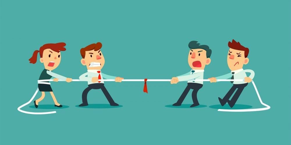 Business People Pulling Opposite Ends Of Rope. Business Team Com