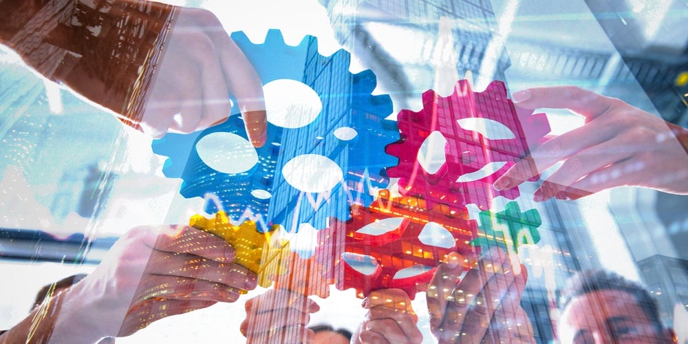 Business Team Connect Pieces Of Gears. Teamwork