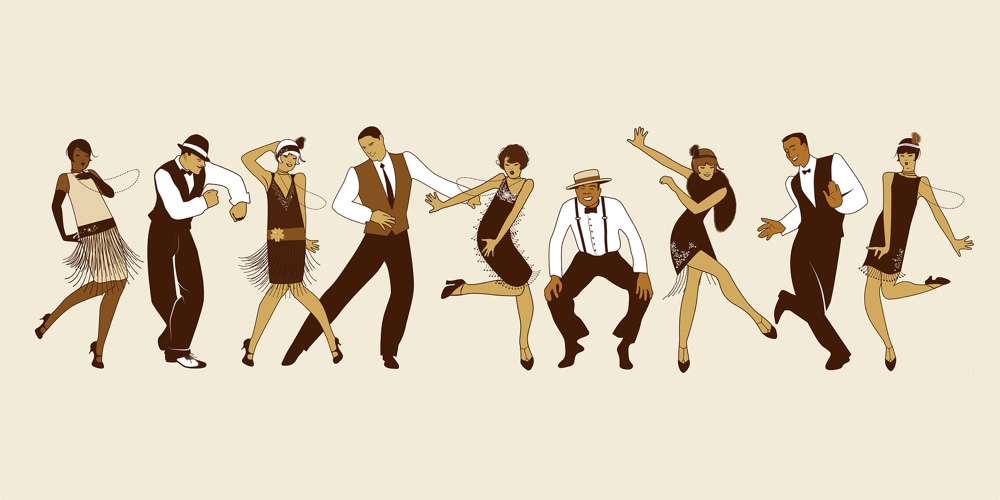 Charleston Party. Group Of Young People Dancing Charleston