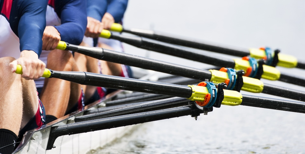 Close up of a men’s quadruple skulls rowing team