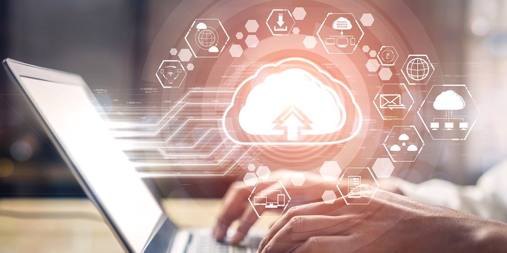 Cloud Computing Technology And Online Data Storage For Business Network Concept.