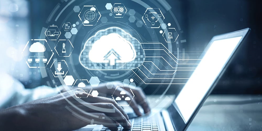 Cloud Computing Technology And Online Data Storage For Shrewd Business Network Concept . Computer Co