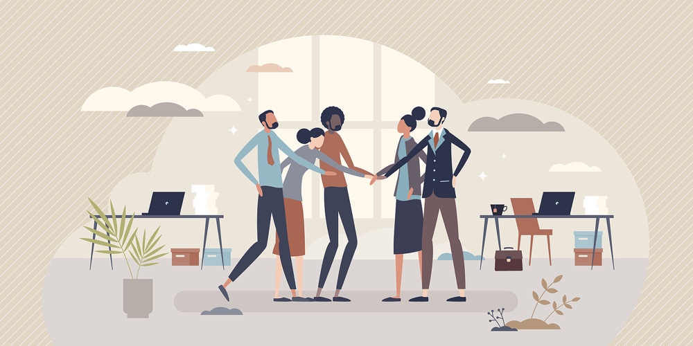 Company Culture Ideology And Multicultural Business Values Tiny Person Concept. Professional Work Go