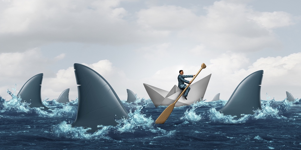 Courage Business Concept And Navigating Through Troubled Waters As A Survival Strategy Solution From