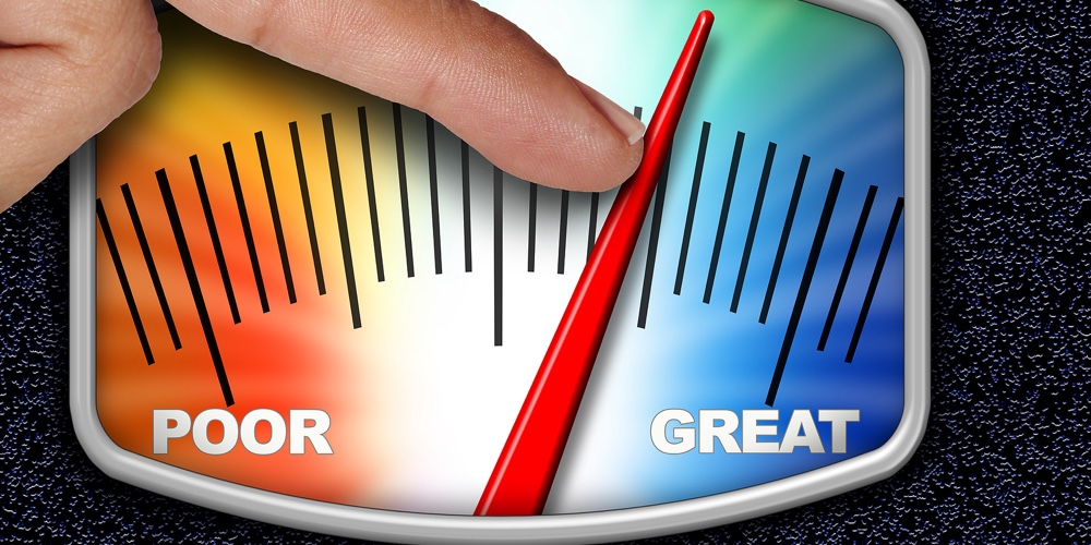 Credit Score Concept As A Person Changing The Arrow For An Improved Financial Performance Rating Wit