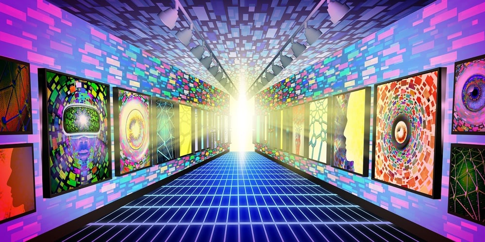 Crypto Virtual Museum And Metaverse Internet Nft Display As A Futuristic Streaming Media Symbol As A