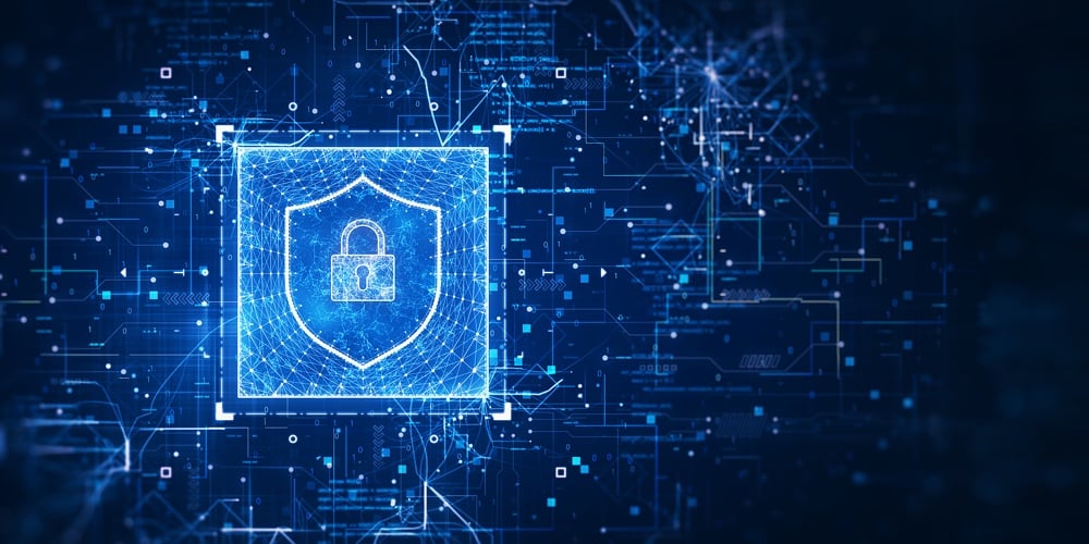 Cybersecurity Concept Of Data Protection In Digital Technology. There Is A Padlock In A Prominent Sh
