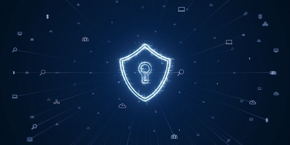 Cybersecurity Concept. Padlock With Keyhole Icon On Digital Data Background. Illustrates Cyber Data