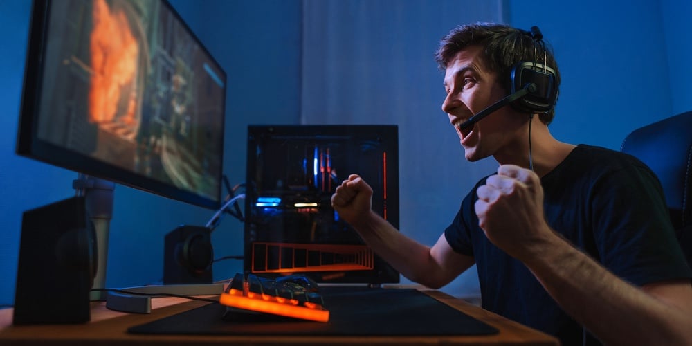 Cybersport Young Pro Gamer Happy With Winning The Game
