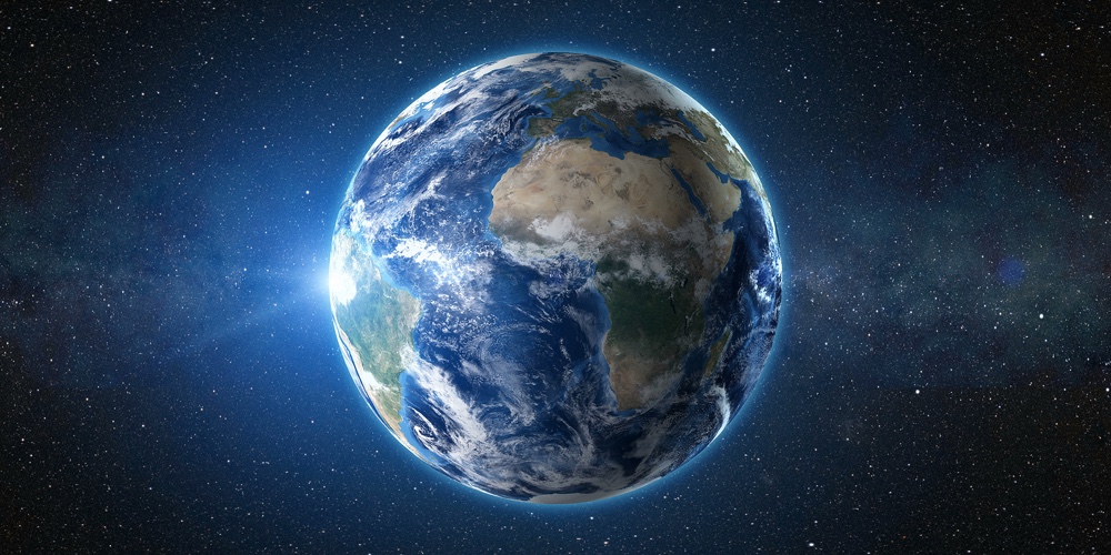 3D Render animation: sunrise view from space on Planet Earth. High detailed. Africa zone. Blue world
