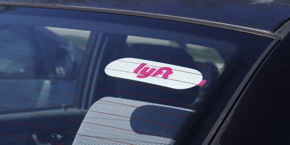 Dayton – Circa April 2018: Car For Hire With A Lyft Sticker. Lyft And Uber Have Replaced Many Taxi C