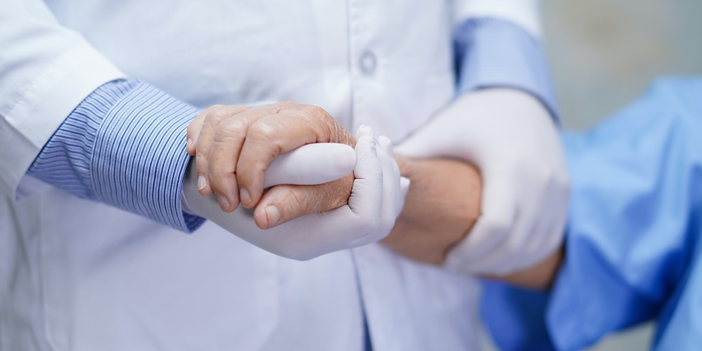 Doctor Holding Touching Hands Asian Senior Or Elderly Old Lady Woman Patient With Love