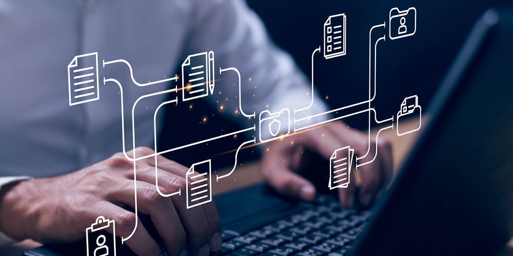 Document Management System Concept. Online Document File Data Software For Efficient Archiving. Ente