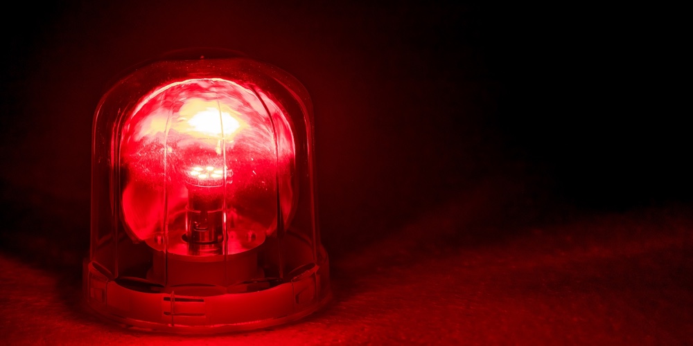 Emergency Rotating Alarm Red Light At Night.