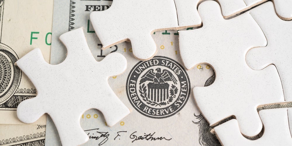 One Hundred Dollar Bill Puzzle . 3d Illustration.|Fed The Federal Reserve System With Jigsaw Puzzle Paper