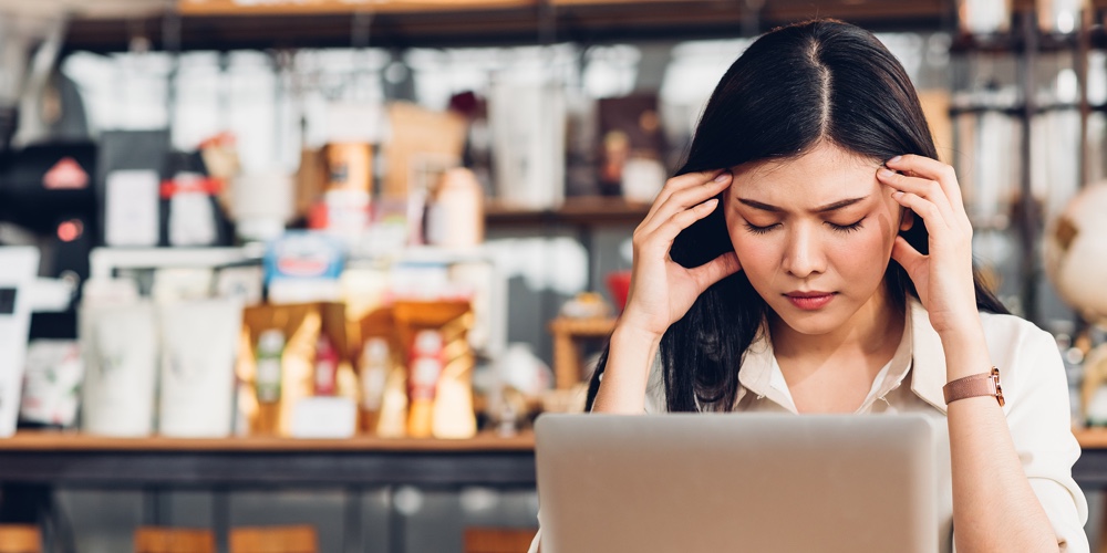 Freelance Business Woman Working With Laptop Computer He Was Stressed Out With Job Failing Bankruptc