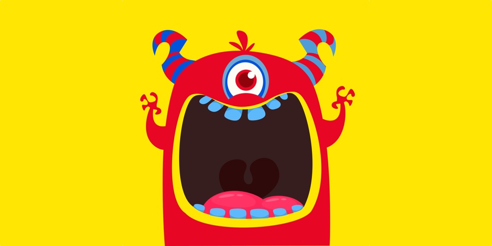 Funny Red One Eyed Horned Cartoon Monster. Funny  Monster With Mouth Opened Wide. Halloween Vector I