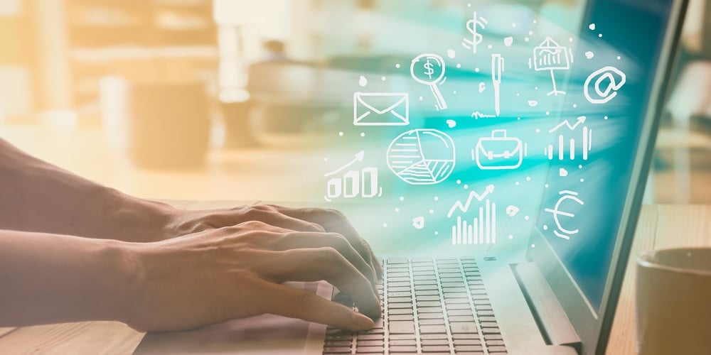 Technology Background. Modern Technology Background Design Concept. Modern Futuristic Technology Bac|Graph Of Stock Market Data And Financial With The View From Laptop Display Concept That Suitable For
