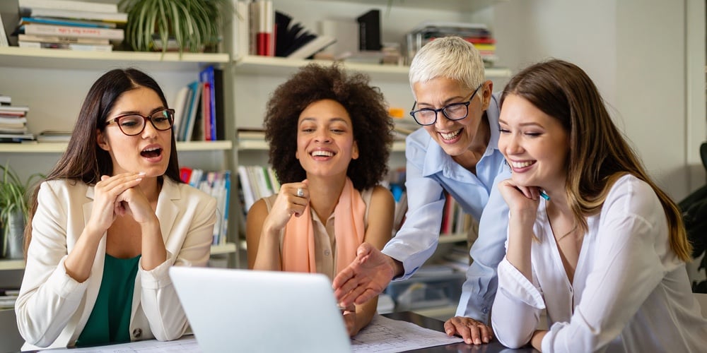 Group Of Successful Business Women Working Together In Office. Business People Meeting Concept.