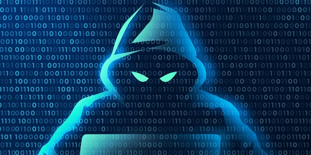 Hacker In Binary Code Digital Background. Cyber Crime And Internet Privacy Hacking. Network Security