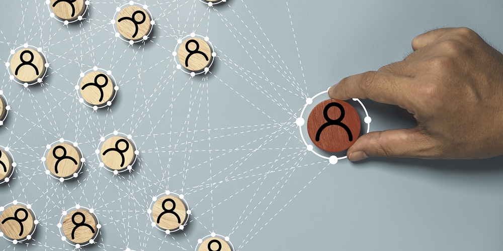 Hand Holding To Select Human Icon With Connection Linkage For Human Resource Management And Recruitm