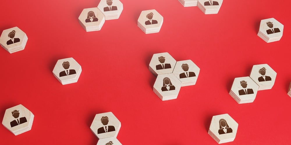 Hexagonal Figures Of Business People. Hiring New Employees And Recruiting Staff. Personnel Managemen