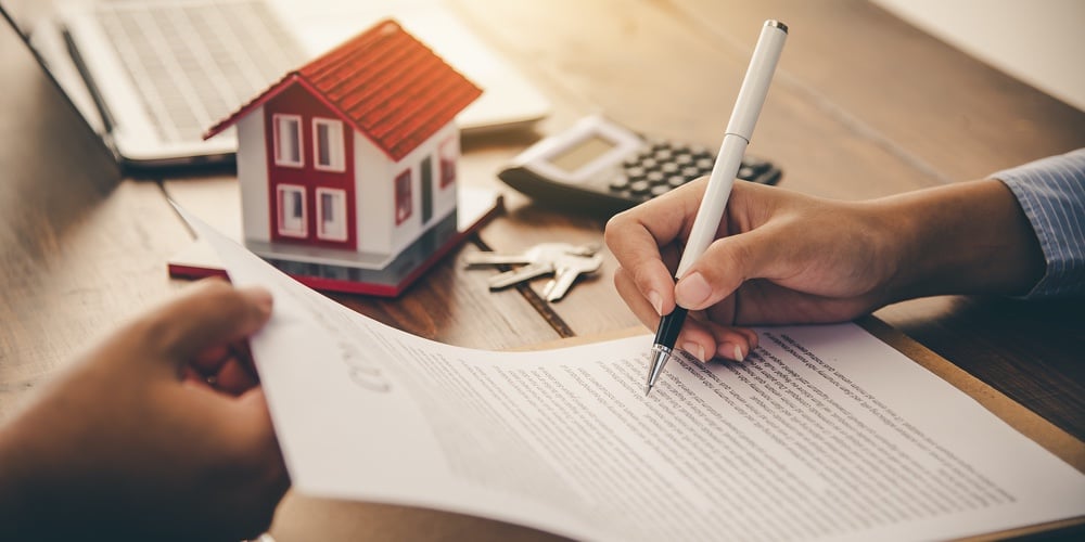 House Signers Signing Signature Loan Document To Home Ownership With Real Estate Agents Ownership. M