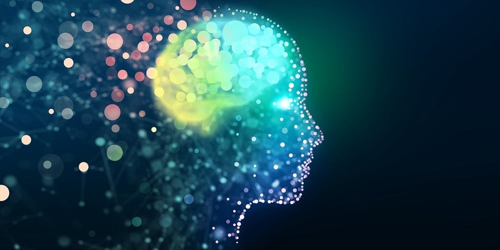 Human Head With A Luminous Brain Network. Digital Brain