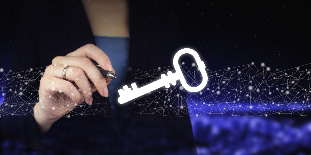 Key Keyword Icon Business Internet Technology Concept. Hand Holding Digital Graphic Pen And Drawing