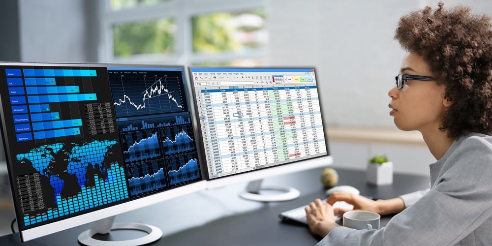 Kpi Business Analytics Data Dashboard. Analyst Using Computer