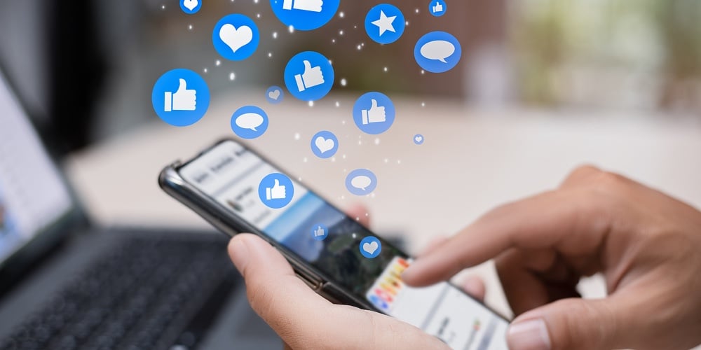 Man Person Hands Holding Smartphone For Social Interaction On Social Media With Notification Icons L