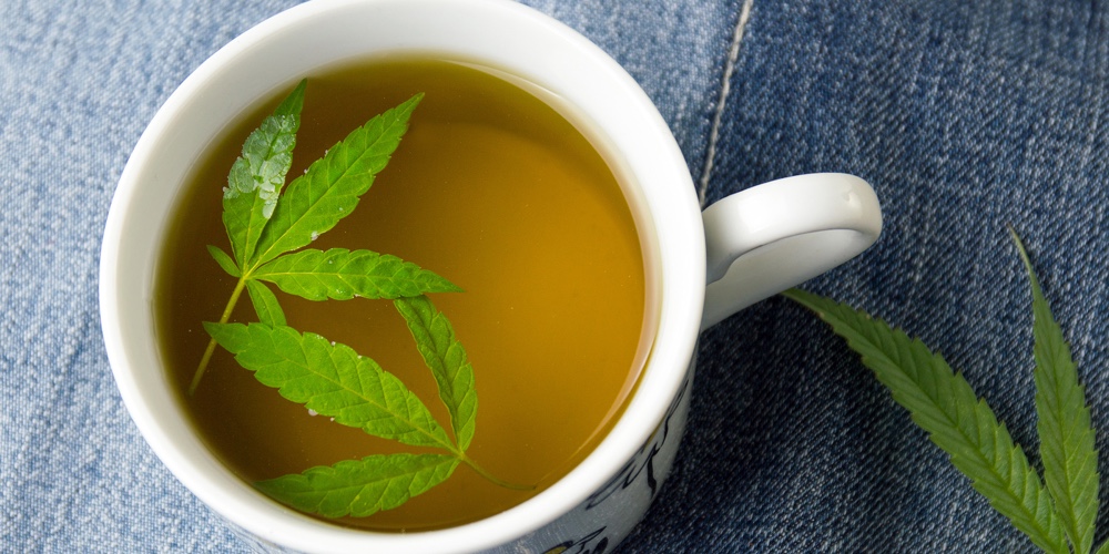 Marijuana Herbal Tea And Cannabis Leaves