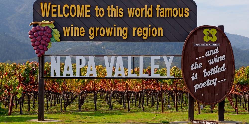Napa Valley sign before you enter Napa Valley in Autumn