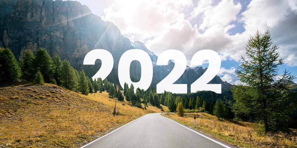 2022 New Year Road Trip Travel And Future Vision Concept . Nature Landscape With Highway Road Leadin