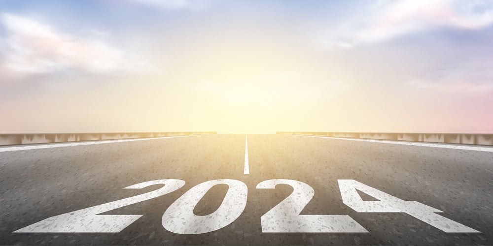 Number 2024 Written On Empty Road. Concept Of New 2024 Year. Concept Of Planning