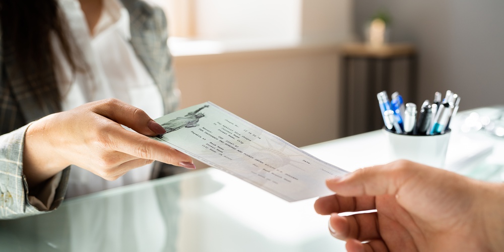 Payroll Compensation Cheque. Bank Paycheck. Social Security